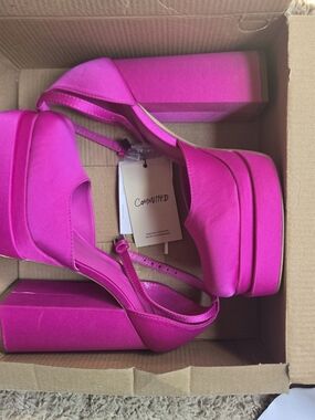 MNG Hot Pink Platform Block Heels
